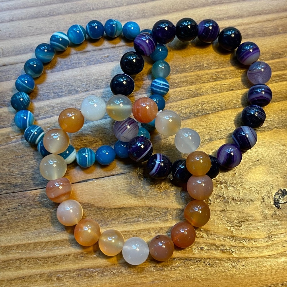 Set Of 3 Assorted Gemstone Stretch Bracelets ~ New - image 2